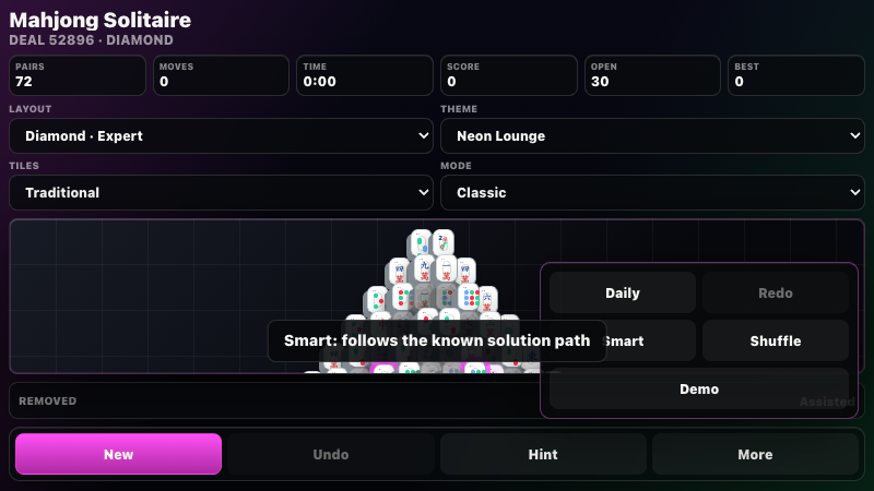 Mahjong Solitaire - free browser puzzle game screenshot